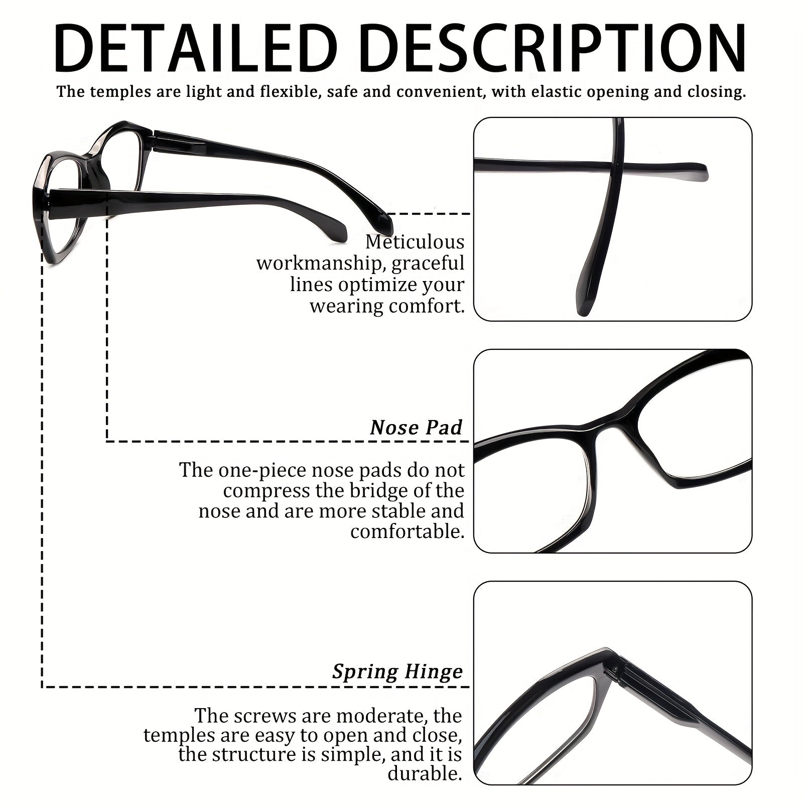 KERECSEN 5 Pack Style Blue Light Blocking Reading Glasses For Women With Spring Hinges Oversized Retro Glasses Computer For Enhanced Vision Square Eyeglasses Oversized Retro Anti Blue Ray Fashion Women'S Flat Glasses Boutique Gifts