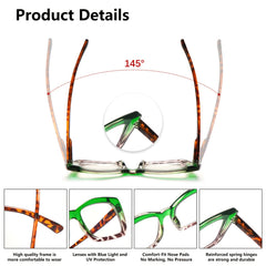 KERECSEN  Anti-Blue Light Reading Glasses For Women Spring Hinges Oversized Frame Glasses Fashion Cat Eye Reading Glasses Plastic Frames Ladies Decorative Glasses Work And Reading
