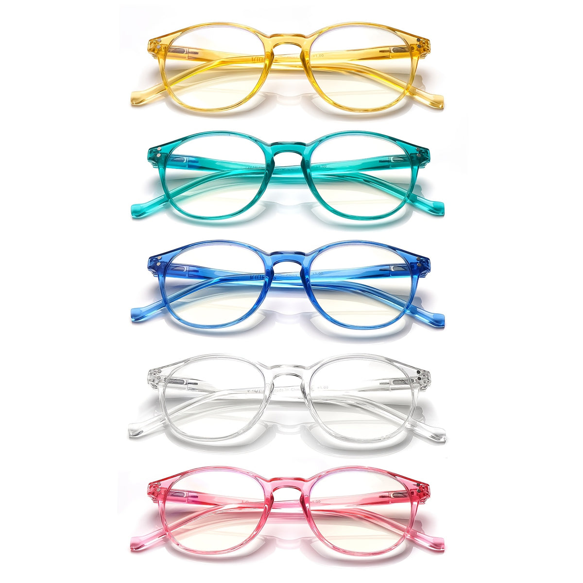 KERECSEN Blue-Light Blocking Reading Glasses For Women  Computer Readers Simple Style Reading Glasses With Spring Hinge Lightweight And Comfortable For Daily Wear Five Colours Value Pack Eyeglasses Witn +1.25 To +4.0..
