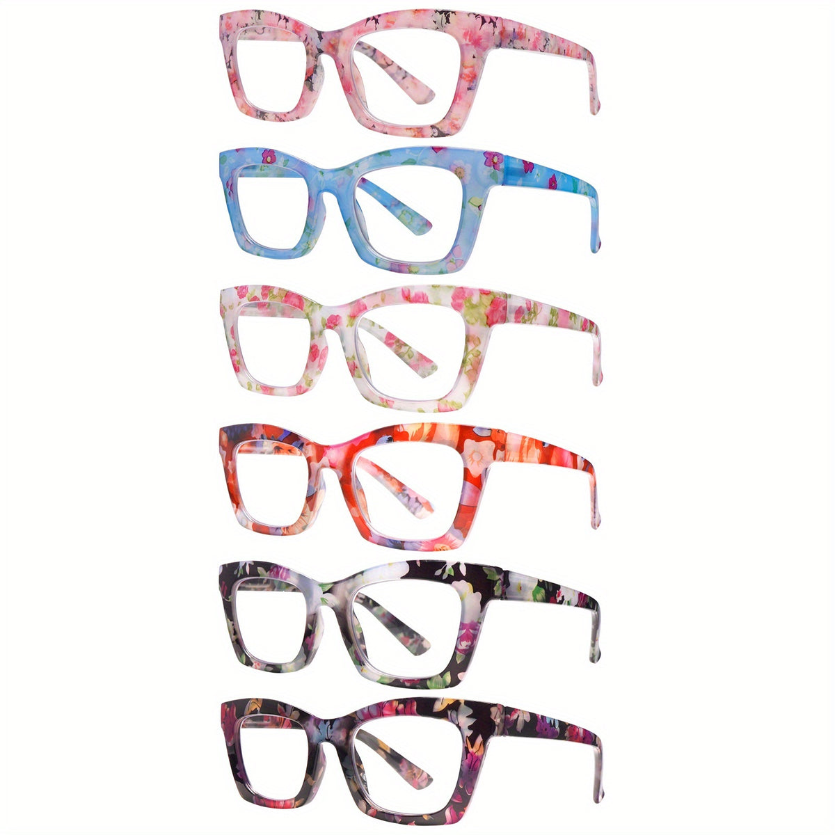 KERECSEN 6-Pack Reading Glasses for Women Anti-blue Light Reading Glasses Computer Readers with Spring Hinges for Various Face Shapes Large Frames Make Your Face Look Smaller Stylish Frames with Floral Print Anti-blue Light Reader for Reading