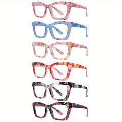KERECSEN 6-Pack Reading Glasses for Women Anti-blue Light Reading Glasses Computer Readers with Spring Hinges for Various Face Shapes Large Frames Make Your Face Look Smaller Stylish Frames with Floral Print Anti-blue Light Reader for Reading