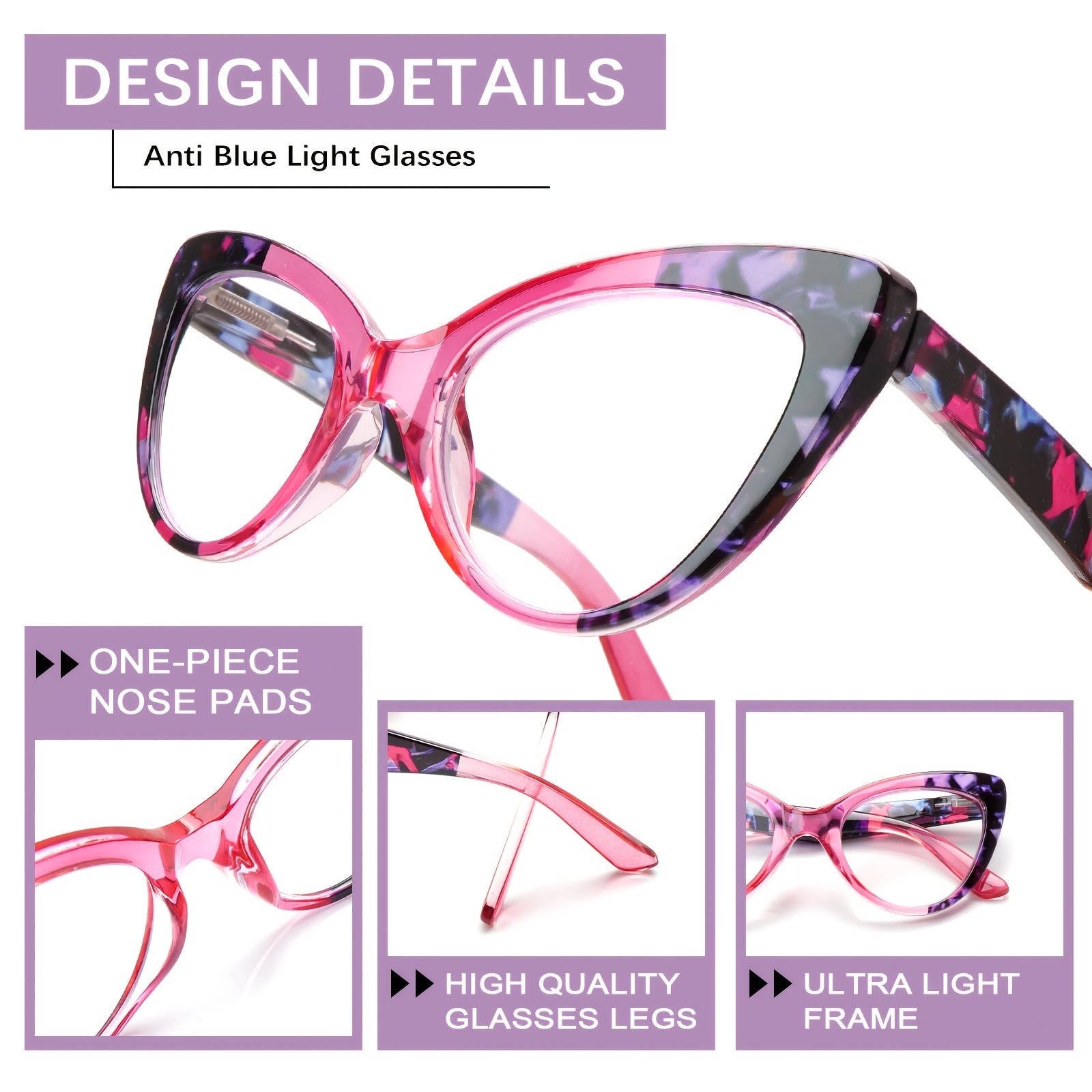 KERECSEN 5-Pack Cat-Eye Blue Light-Blocking Reading Glasses, Specifically for Women with Stylish Patterns. Lightweight Frames Ensure a Comfortable Fit. Premium Blue Light-Blocking Lenses Effectively Relieve Eye Strain.