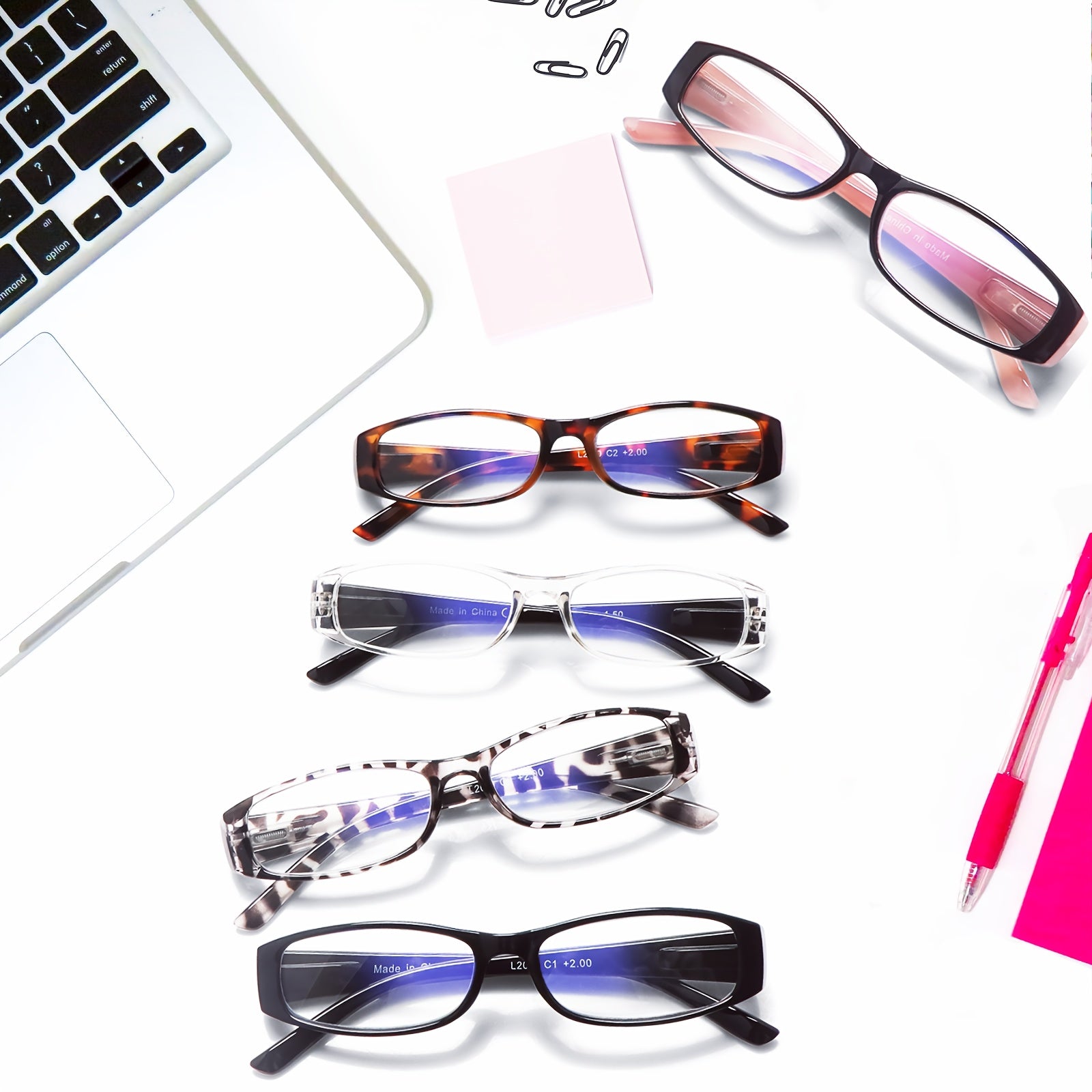 KERECSEN 5pcs Reading Glasses for Women Delicate Narrow Frames Anti-Blue Light Lenses Blue-Light Blocking Computer Readers Rectangle Frame with Spring Hinges Lightweight And Fashionable Eyeglasses Value Eyewear Set