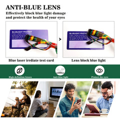 KERECSEN 5-Pack Stylish Color Fashion Glasses Blue Light-Blocking Metal Spring Hinges Rectangular Frames with Color Prints, Reading Glasses Comfortable Wide Temple Trendy Pack Glasses