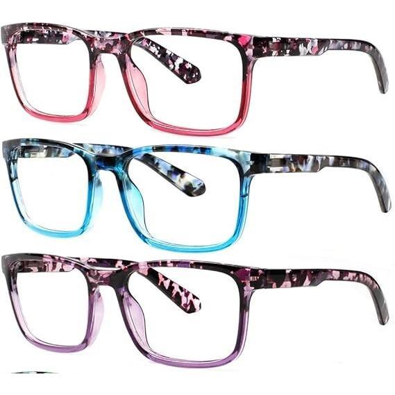 3 Pack Reading Glasses Men and Women Classic Color Matching Anti-Blue Light with Spring Hinge Vintage Eyeglasses