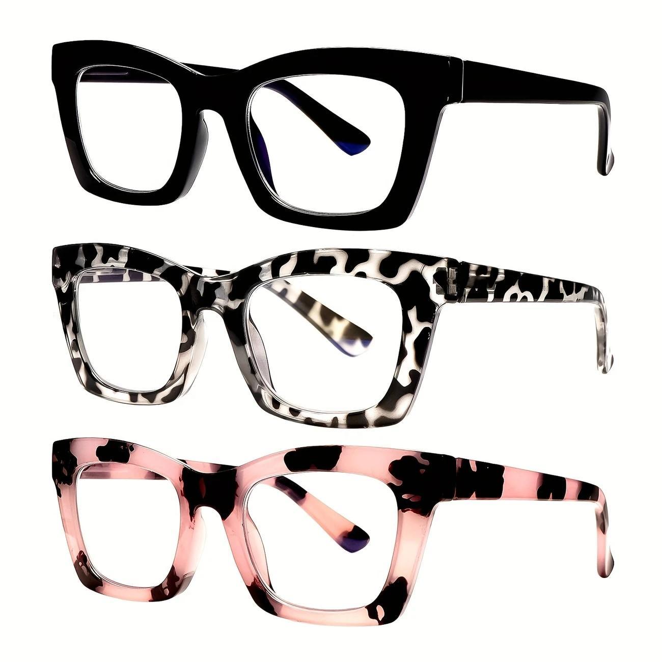 3 Pack Oprah Style Reading Glasses for Women Men Blue Light Blocking Square Fashion Readers with Spring Hinge Computer Eyeglasses