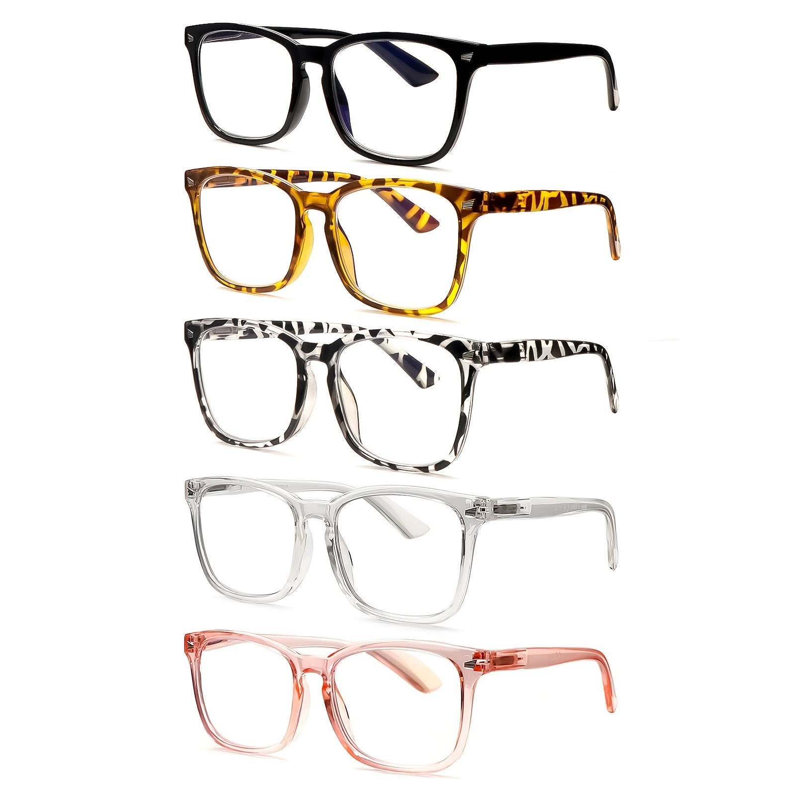 KERECSEN 5 Pack Blue Light Blocking Women And Men | Anti Glare, Adjustable Comfortable Fit, Fashion Computer Glasses With Spring Hinges For Reduced Eye Strain And Enhanced Visibility, Includes Glasses Bag And Eyeglass Cloth, Pvc Frame