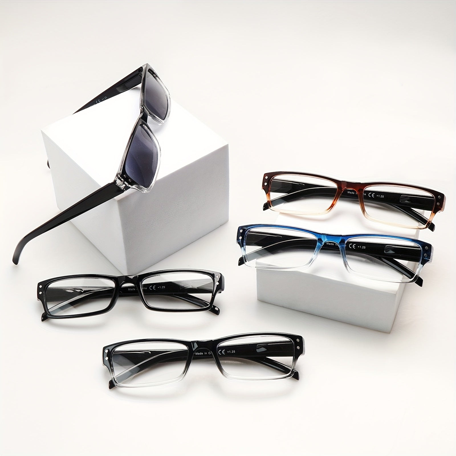 KERECSEN 5-Pack Narrow-Frame Glasses Business Style, Classic Frames with Metal Spring Hinges Blue Light Blocking Glasses for Men Dark-Tinted Wide-Frame Glasses Professional Glasses for Women Office, Negotiations, And Meetings