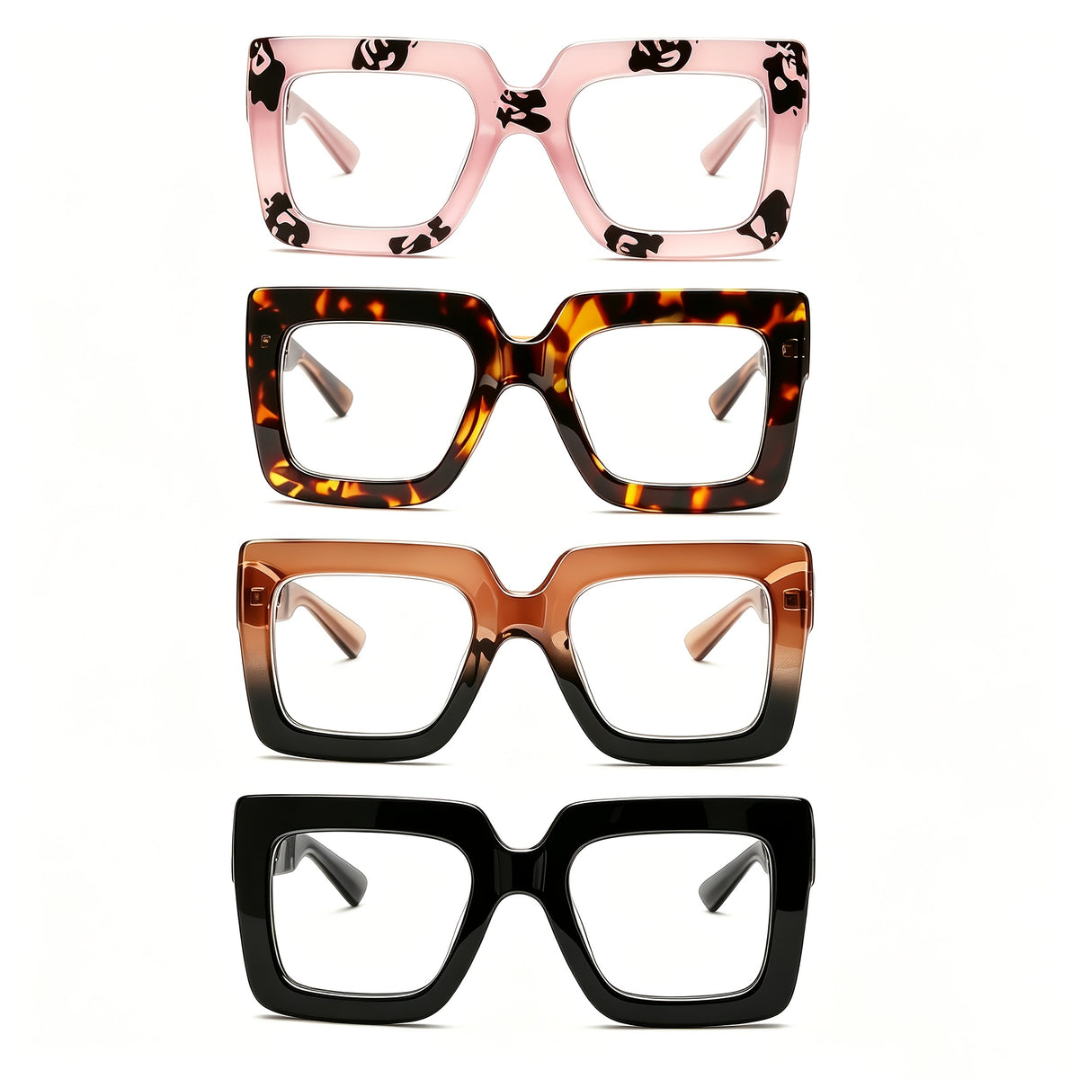 KERECSEN 4 Pack Men And Women Reading Glasses High Quality Rectangular Large Frame Anti-Blue Light Computer Reading Glasses Protect Eyes When Reading Book Powers Available The Best Gifts