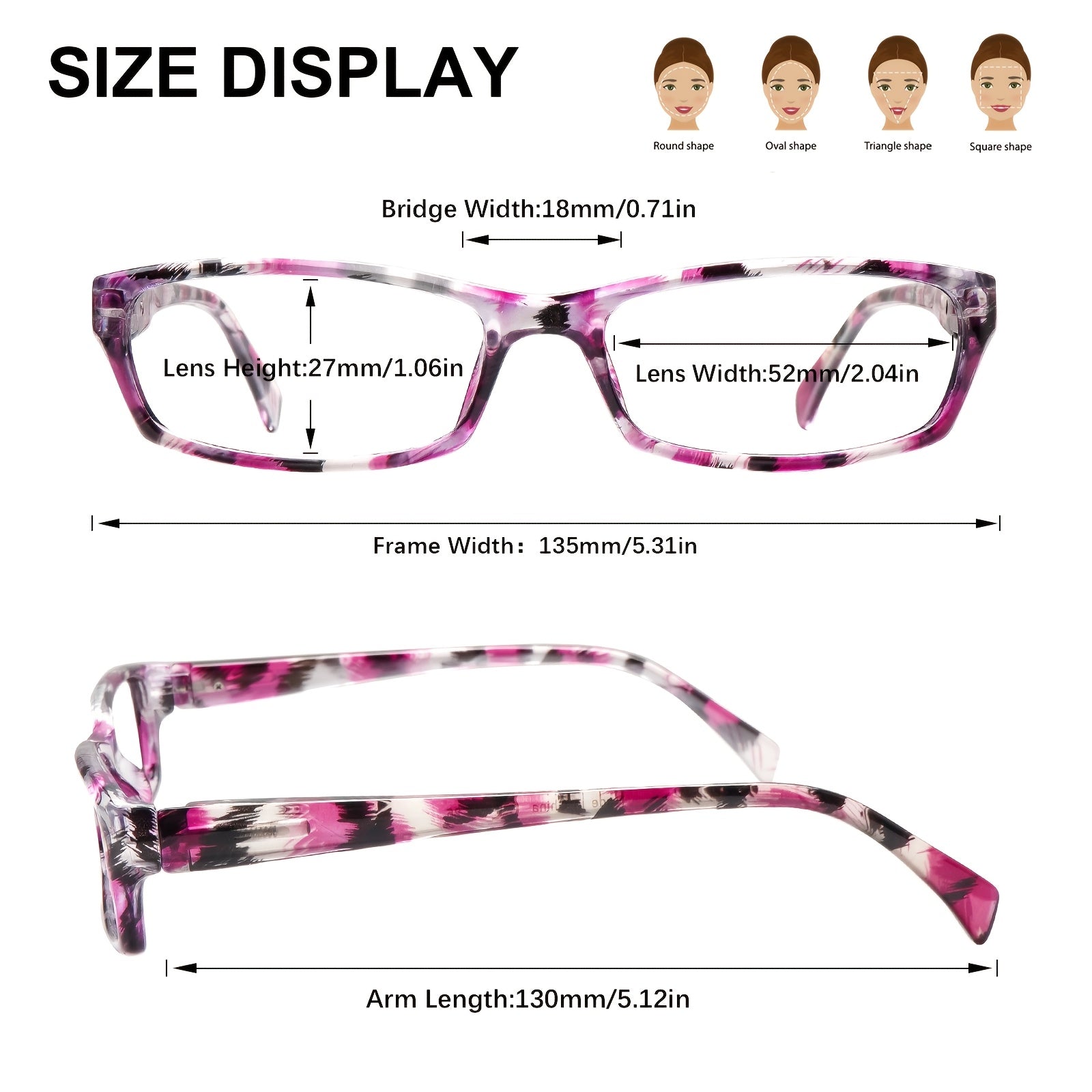 KERECSEN 5-Pack  Reading Glasses Women Fashionable Anti- Light Reading Glasses for Daily Commute Computer Readers Rectangular Frame with Spring Hinge Suitable for Variety Of Face Shapes Lightweight Reading Glasses New Products Selected for You