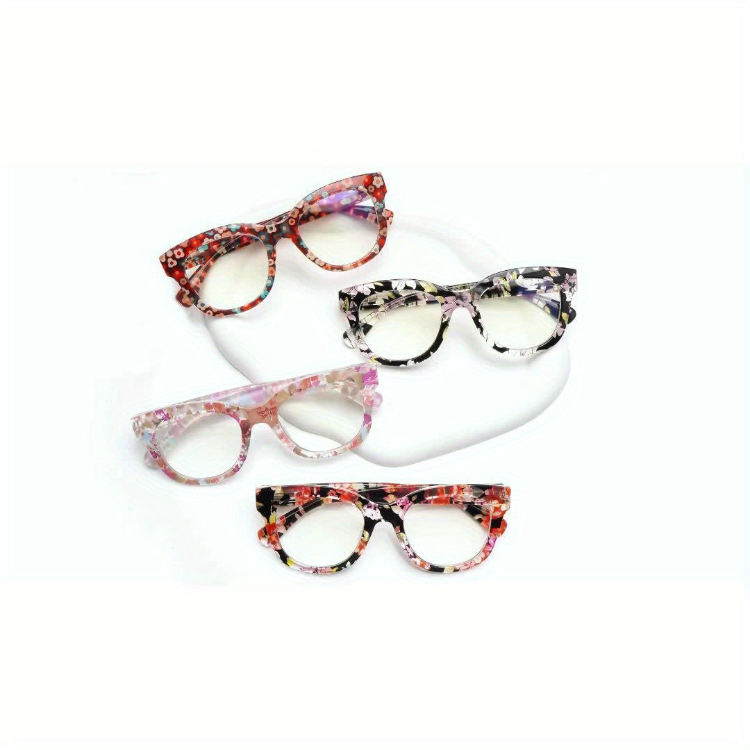 KERECSEN 4-Pack Reading Glasses For Women Anti Blue Light Computer Reader With Spring Hinges Oversized Frame With Stylish Floral Print Reading Glasses For Work And Study