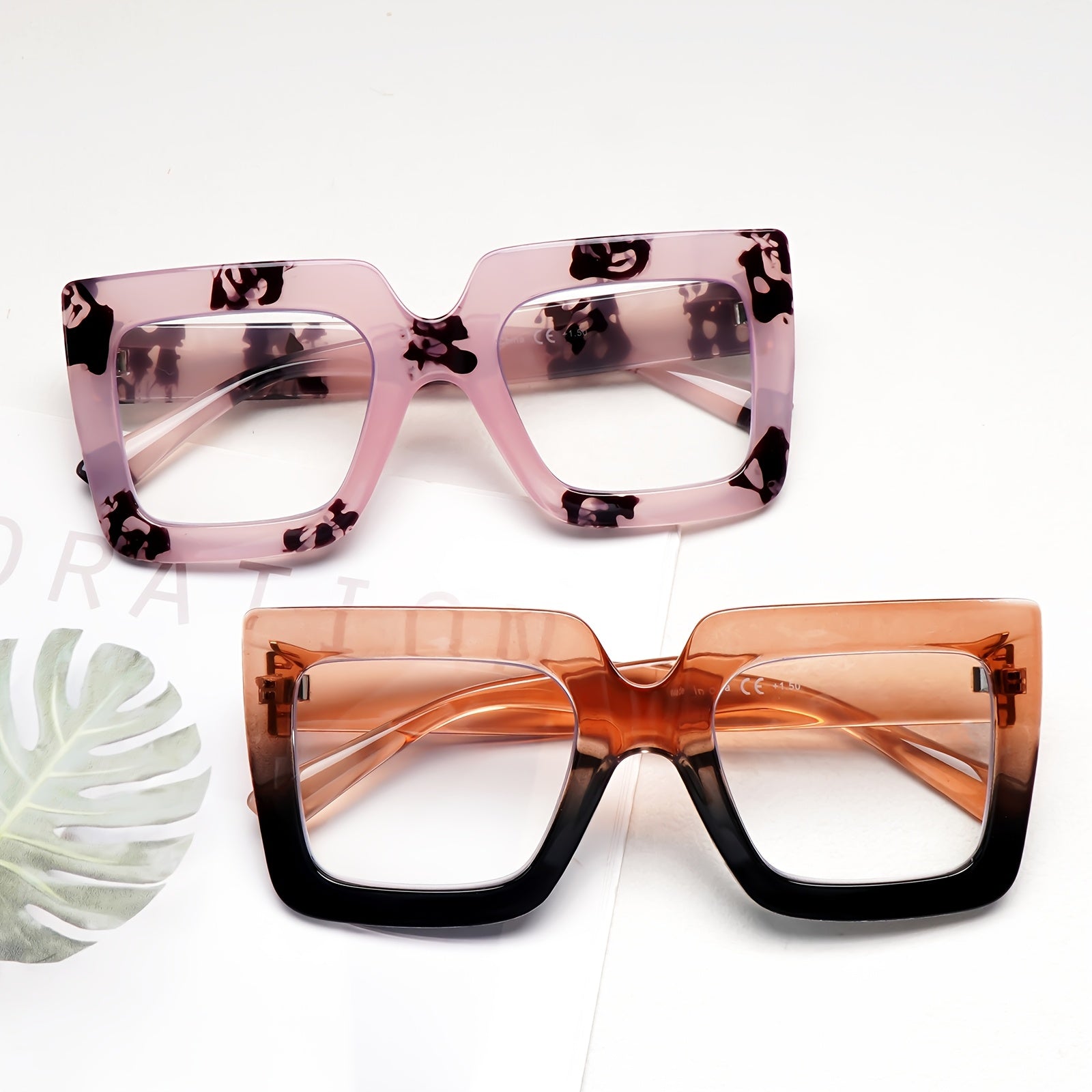 KERECSEN 4-Pack Fashionable Anti-Blue Light Reading Glasses, Designed For Women Featuring Oversized Square Frames With Spring Hinges, Premium Anti-blue Light Lenses, And Stylish Accessories Ideal For Reading And Computer Work