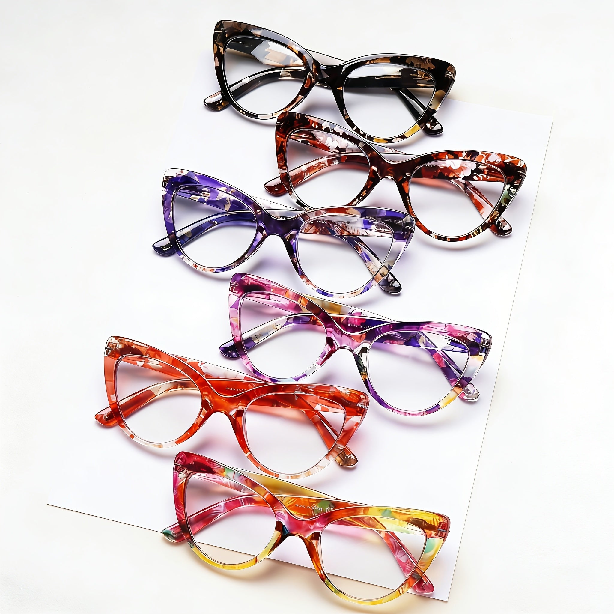 A Set of 6 Cat-Eye Glasses Featuring Anti-Blue Light Lenses And Metal Spring Hinges. These Stylish Women Are Perfect for Winter Fashion, Making Them a Must-Have For. They Also Make a Great Gift And Embody a Retro Aesthetic