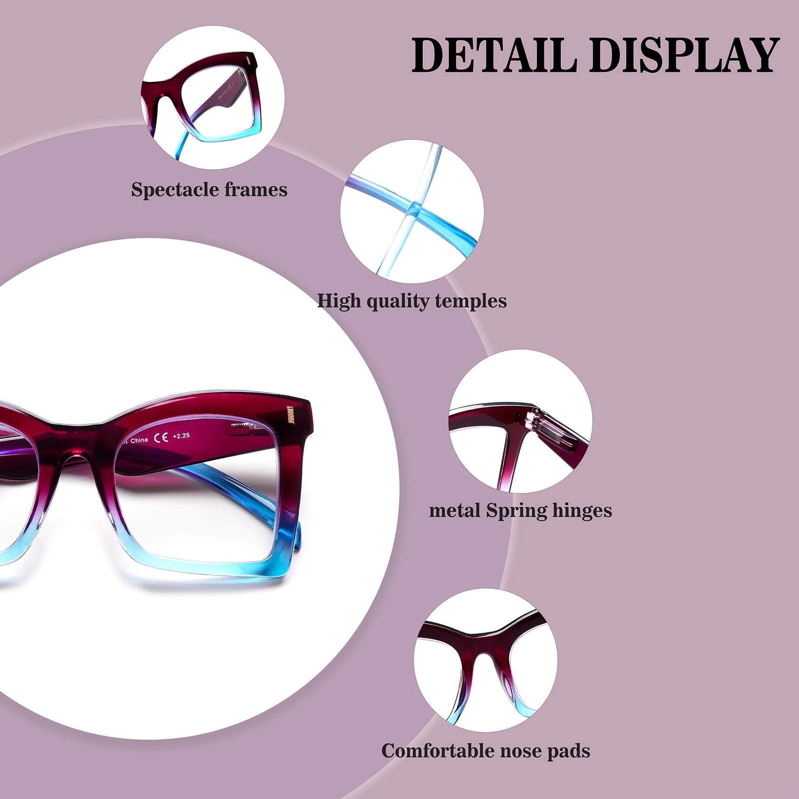 KERECESN 5-Pack Fashion Men And Women, Blue Light Protection with Oversized Square Frames And Spring Hinges, And Premium Blue Light-Blocking Lenses to Effectively Eye Strain. Reading And Computer Work, Holiday Gift