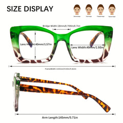 KERECSEN  Anti-Blue Light Reading Glasses For Women Spring Hinges Oversized Frame Glasses Fashion Cat Eye Reading Glasses Plastic Frames Ladies Decorative Glasses Work And Reading