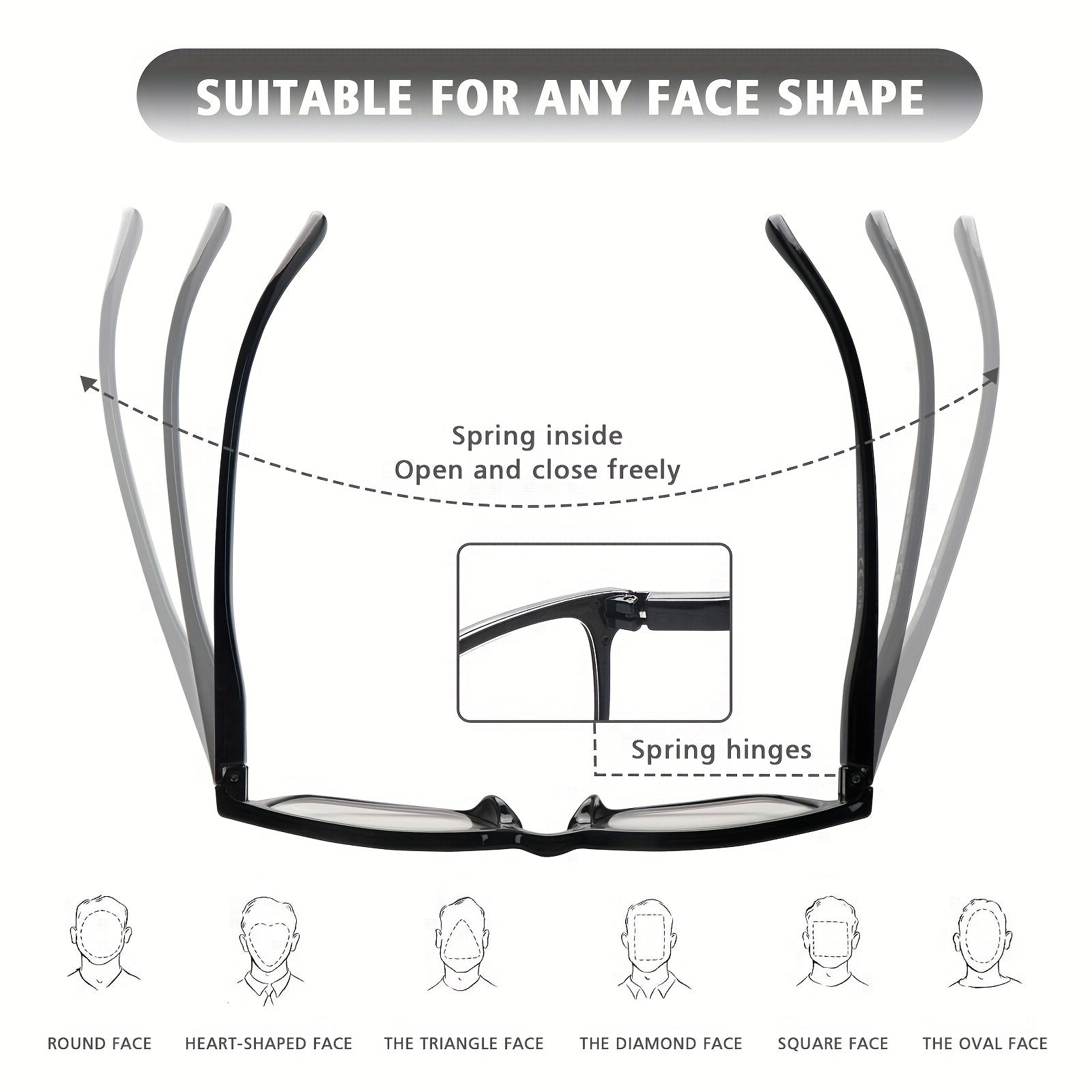KERECSEN 5 Pack Reading Glasses Blue Light Blocking Fashion Frame with Comfortable Spring Hinge Readers Anti Glare UV Eyeglasses Reduce Eye Strain and Fatigue for Women and Men