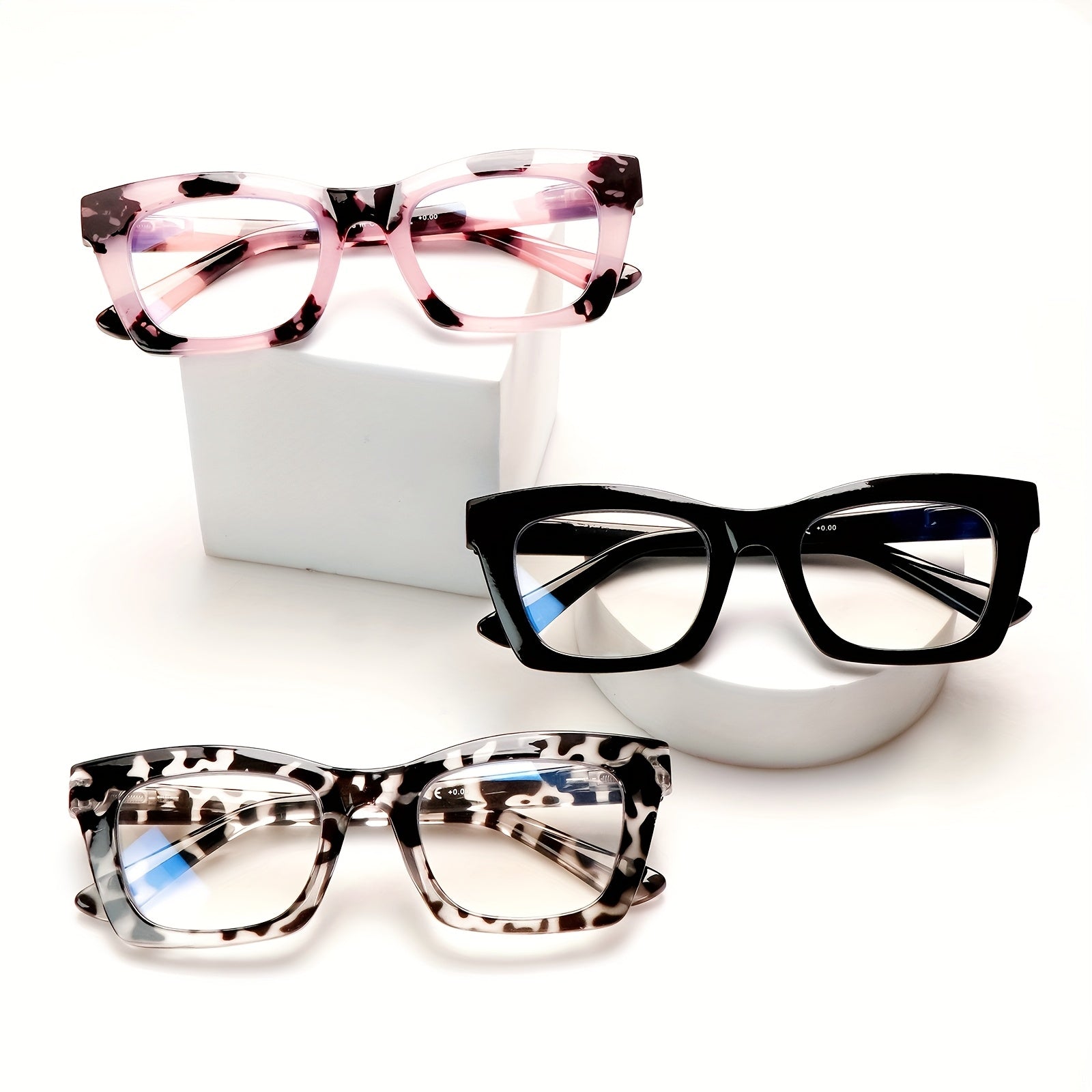 3-Pack Fashionable Women's Reading Glasses Blue Light Blocking Computer Square