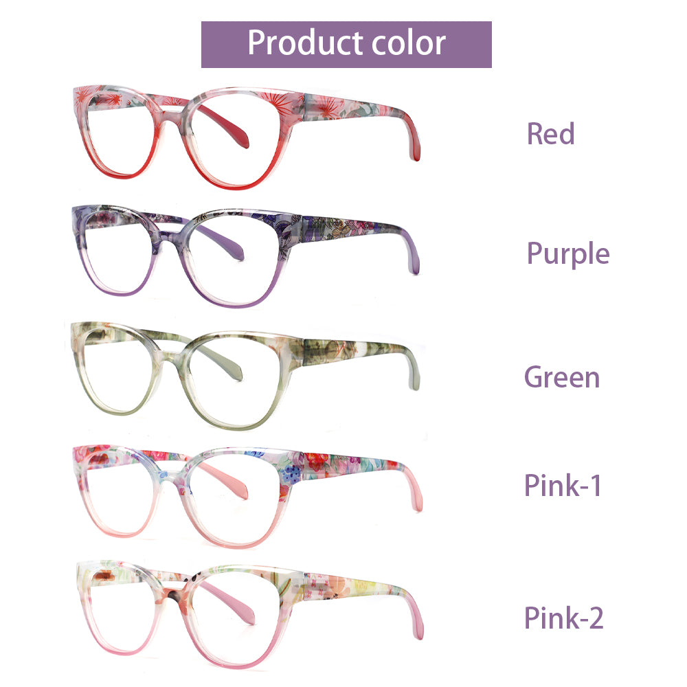 5 Pack Women's Reading Glasses Anti Blue Light Lenses Spring Hinge Reader Glasses FLGHN083