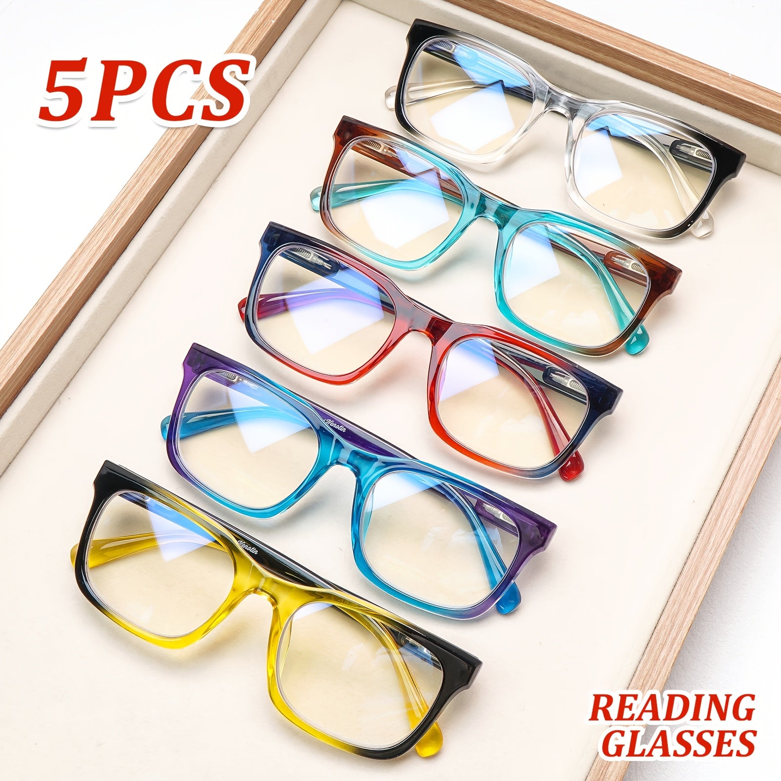 KERECSEN 5 Pairs of Unisex Spring Hinge Gradient Anti-Blue Light Reading Glasses, Sturdy And Comfortable to Wear, Anti-Glare to Relieve Eye Fatigue, Computer Specific Christmas Boutique Gift