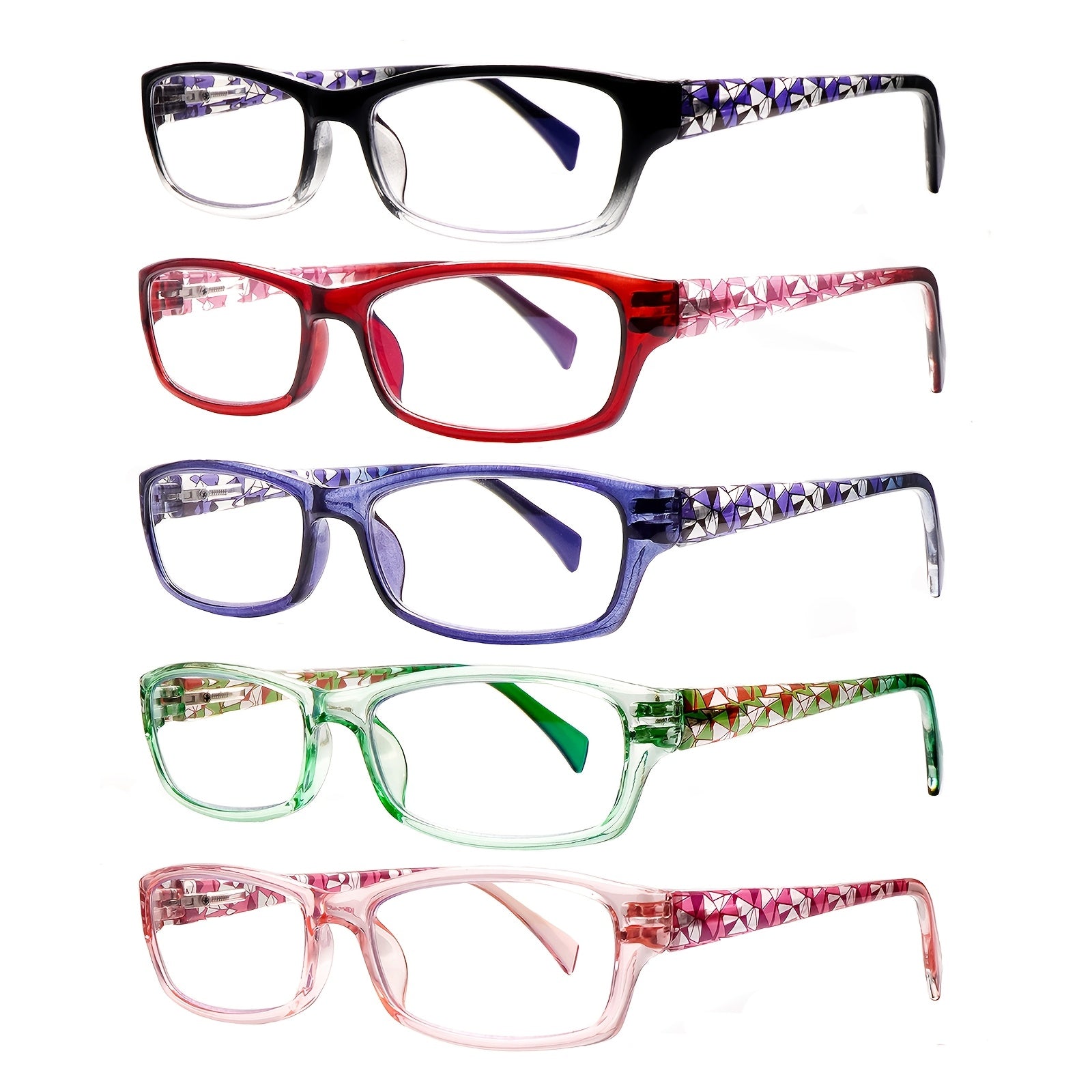 KERECSEN 5-Pack  Reading Glasses Women Fashionable Anti- Light Reading Glasses for Daily Commute Computer Readers Rectangular Frame with Spring Hinge Suitable for Variety Of Face Shapes Lightweight Reading Glasses New Products Selected for You