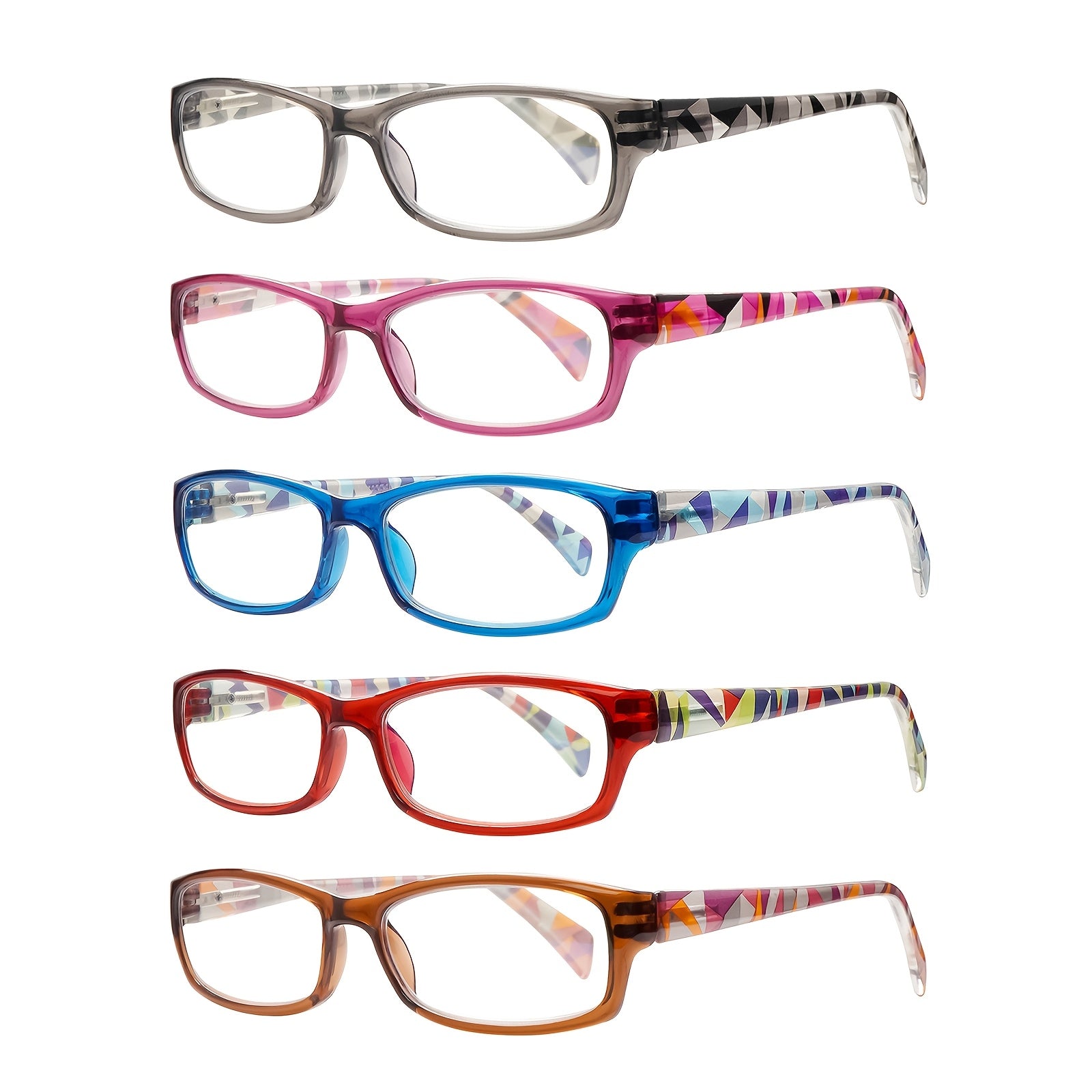 KERECSEN 5-Pack  Reading Glasses Women Fashionable Anti- Light Reading Glasses for Daily Commute Computer Readers Rectangular Frame with Spring Hinge Suitable for Variety Of Face Shapes Lightweight Reading Glasses New Products Selected for You