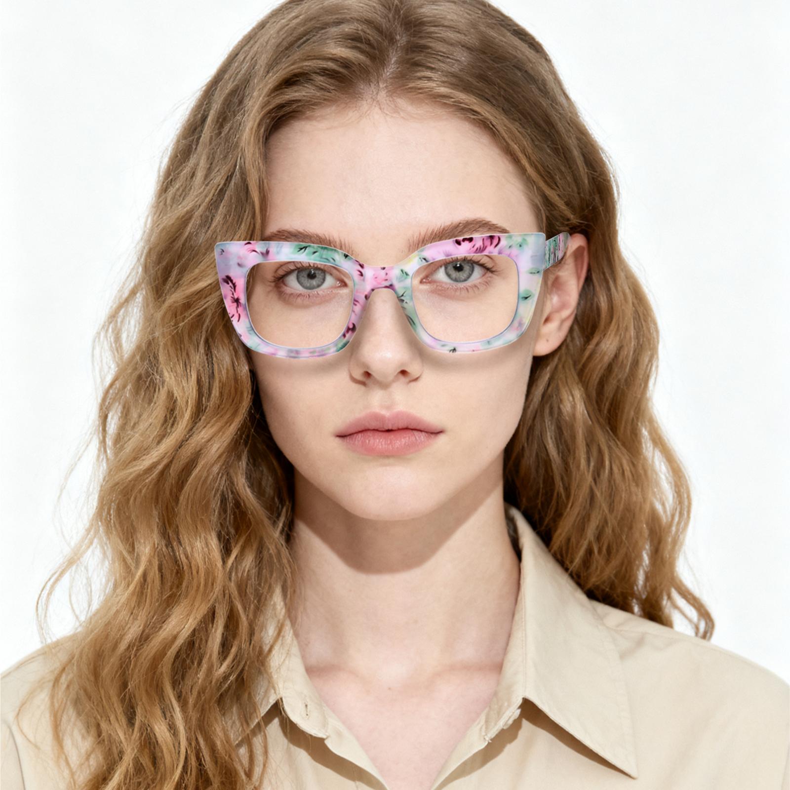 3 pack Women's Reading Glasses with Blue Light Blocking Cat-Eye Floral Frame Design Spring Hinges Computer Reading Glasses