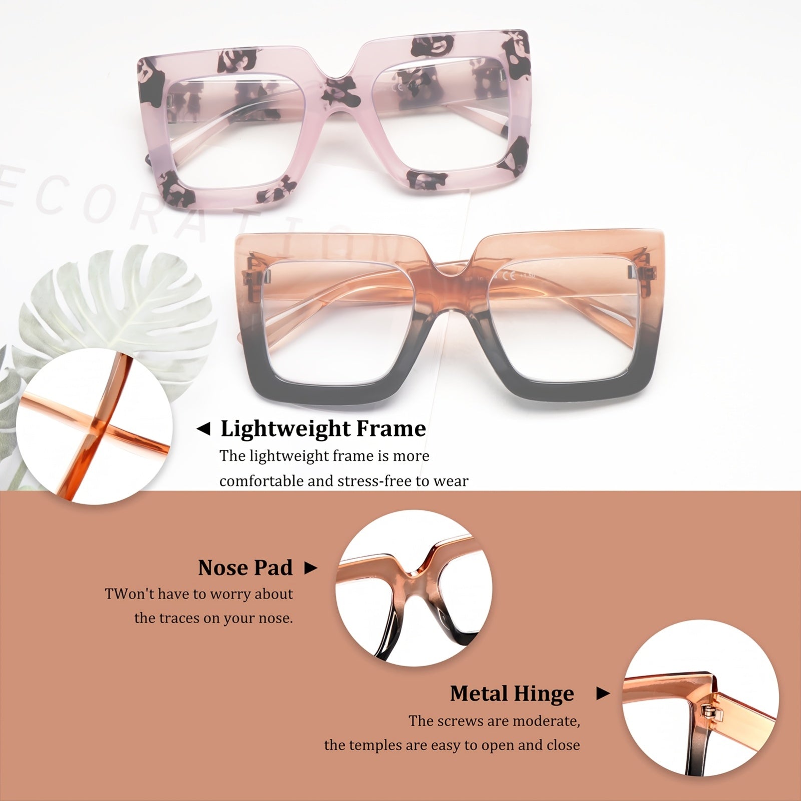 KERECSEN 4-Pack Fashionable Anti-Blue Light Reading Glasses, Designed For Women Featuring Oversized Square Frames With Spring Hinges, Premium Anti-blue Light Lenses, And Stylish Accessories Ideal For Reading And Computer Work