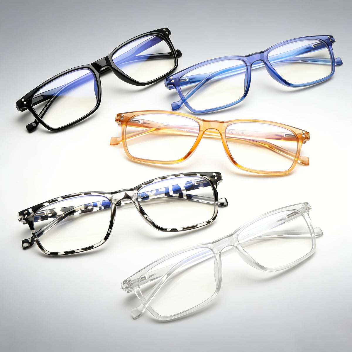 KERECSEN 5 Pack Pack (5pcs) Blue Light Blocking Reading Glasses - Slim Lightweight Clear Square Eyeglasses with Metal Hinges, Suitable for Men & Women, Computer, Tablet, Smartphone - Ideal for Screens & Gifts