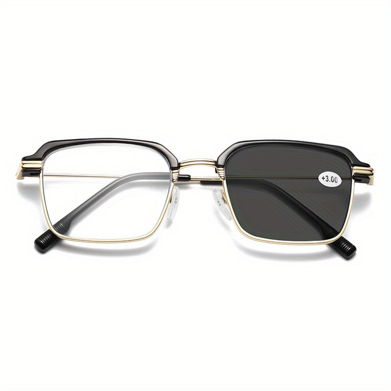 KERECSEN 2pcs Business Fashion Ultra-Light Metal Square Full-Frame Photochromic Men And Women, High-Definition Magnifying +1.0 to +4.0