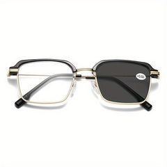 KERECSEN 2pcs Business Fashion Ultra-Light Metal Square Full-Frame Photochromic Men And Women, High-Definition Magnifying +1.0 to +4.0