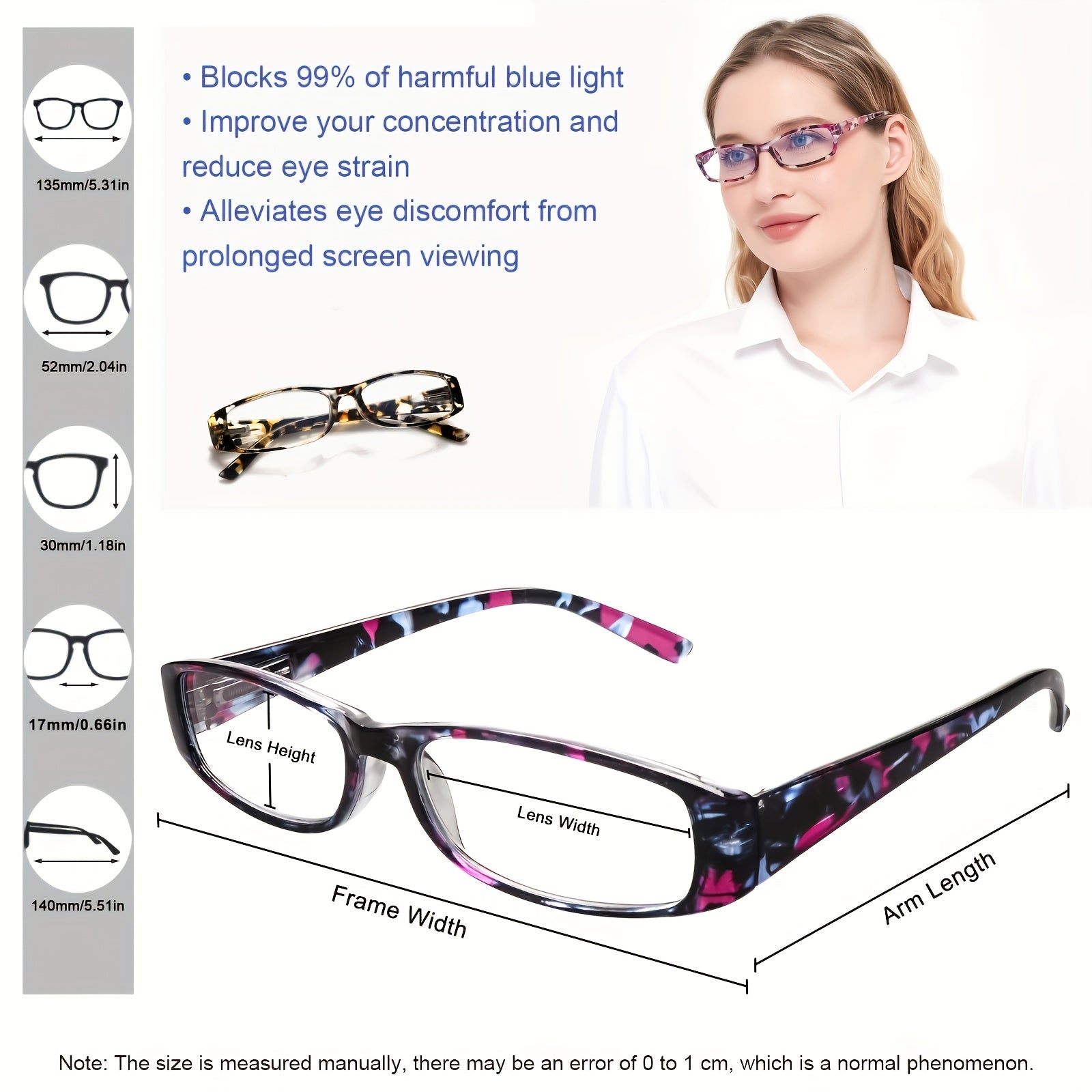 KERECSEN Reading Glasses With Block Blue Light Lense Featuring a Lightweight And Comfortable Frame with Adjustable Spring Hinges, Designed for Women and Men