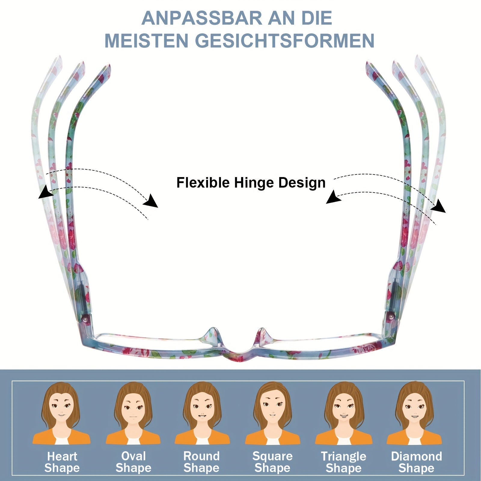 KERECSEN 6-Pack Reading Glasses For Women Fashionable With Blue Light Blocking Computer Glasses Spring Hinges Plastic Frames Stylish Rectangular Design Comfortable Ladies Readers Pattern Print Eyeglasses Anti Glare Anti-Blue Light Lenses