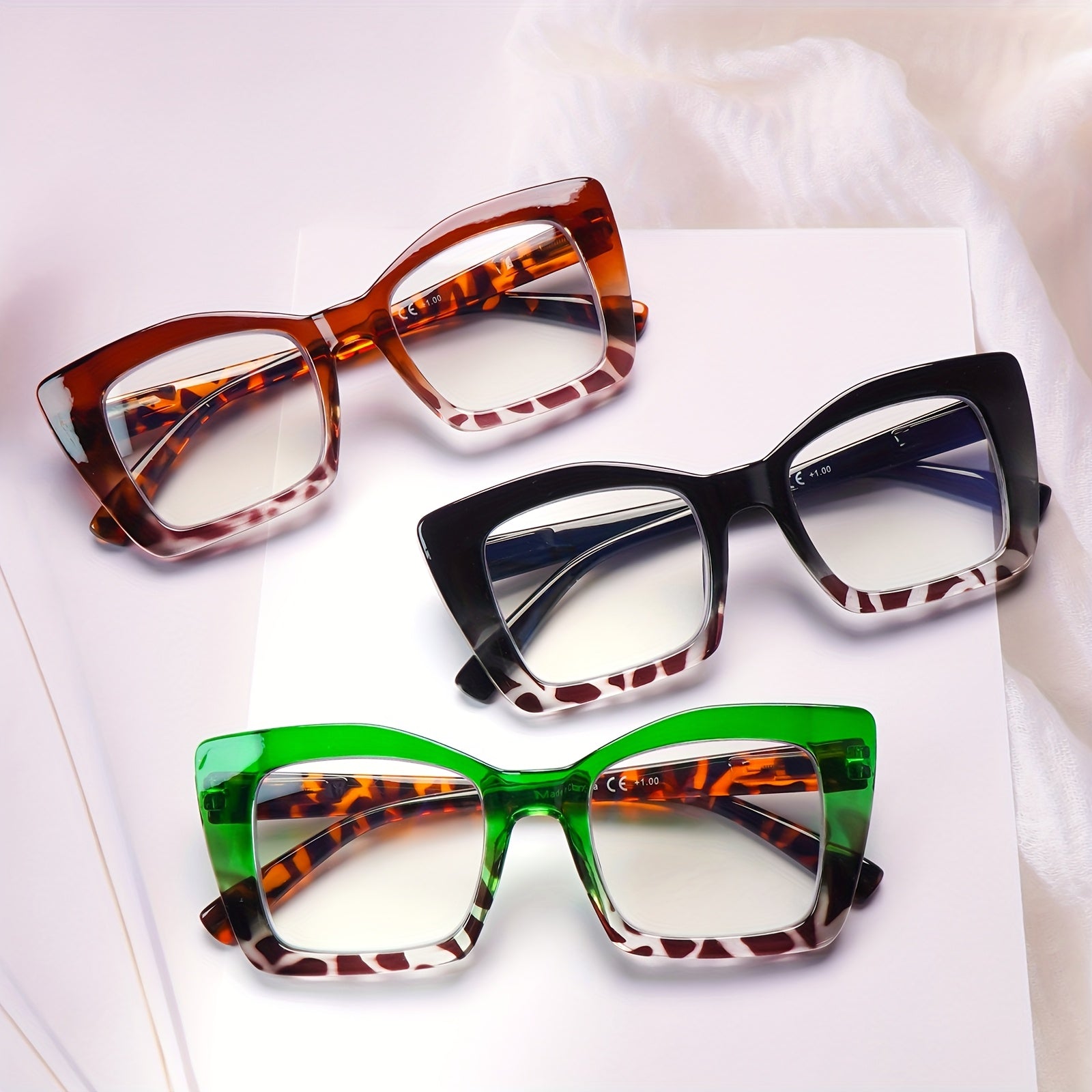 KERECSEN  Anti-Blue Light Reading Glasses For Women Spring Hinges Oversized Frame Glasses Fashion Cat Eye Reading Glasses Plastic Frames Ladies Decorative Glasses Work And Reading