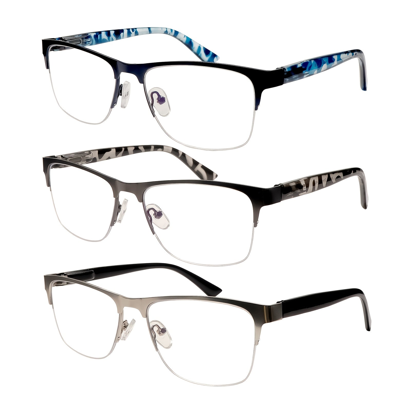 KERECSEN 3-Pair Metal Frame Reading Glasses Unisex Plastic Temples Blue Light Blocking Computer And Mobile Use Features: - Metal Spring Hinges - Lightweight And Durable - Stylish Design - Perfect Gift for Elders on Christmas Or Halloween