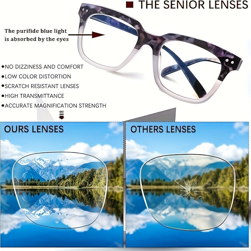 KERECSEN 5 Pack Reading Glasses  Light Blocking Fashion Ladies Readers Comfortable Flexible Spring Hinges Square Computer Eyeglasses for Women