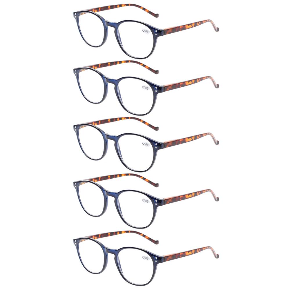Reading Glasses for Women Men, 5 pack Fashion Readers for Women Men Spring Hinge Eye Glasses, Blue Light Reading Glasses