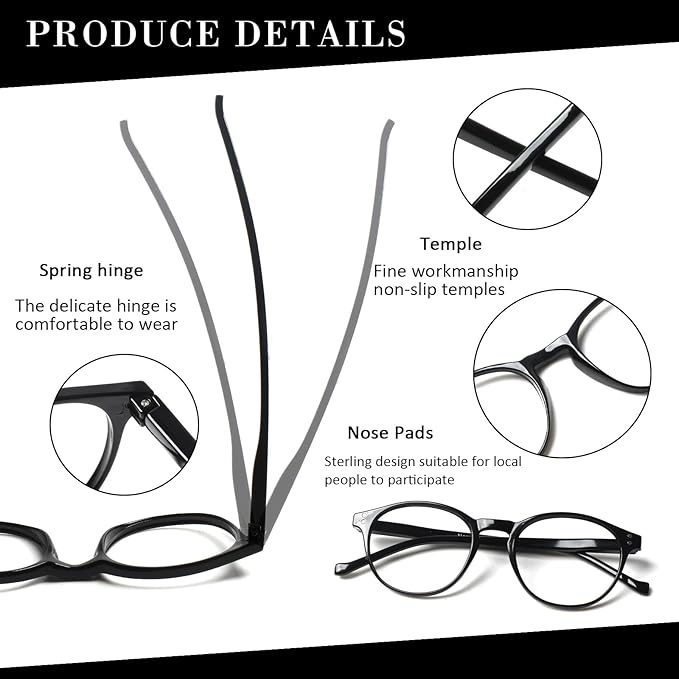 Reading Glasses for Women Men, 5 pack Fashion Readers for Women Men Spring Hinge Eye Glasses, Blue Light Reading Glasses