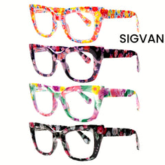 KERECSEN 4 Pack Cat-Eye Thick Frames Reading Glasses Blue Light Blocking for Women with Metal Spring Hinges Durable Spring Hinges Stylish Design Elegant Women's Eyeglasses Floral Pattern Gradient Christmas Gifts