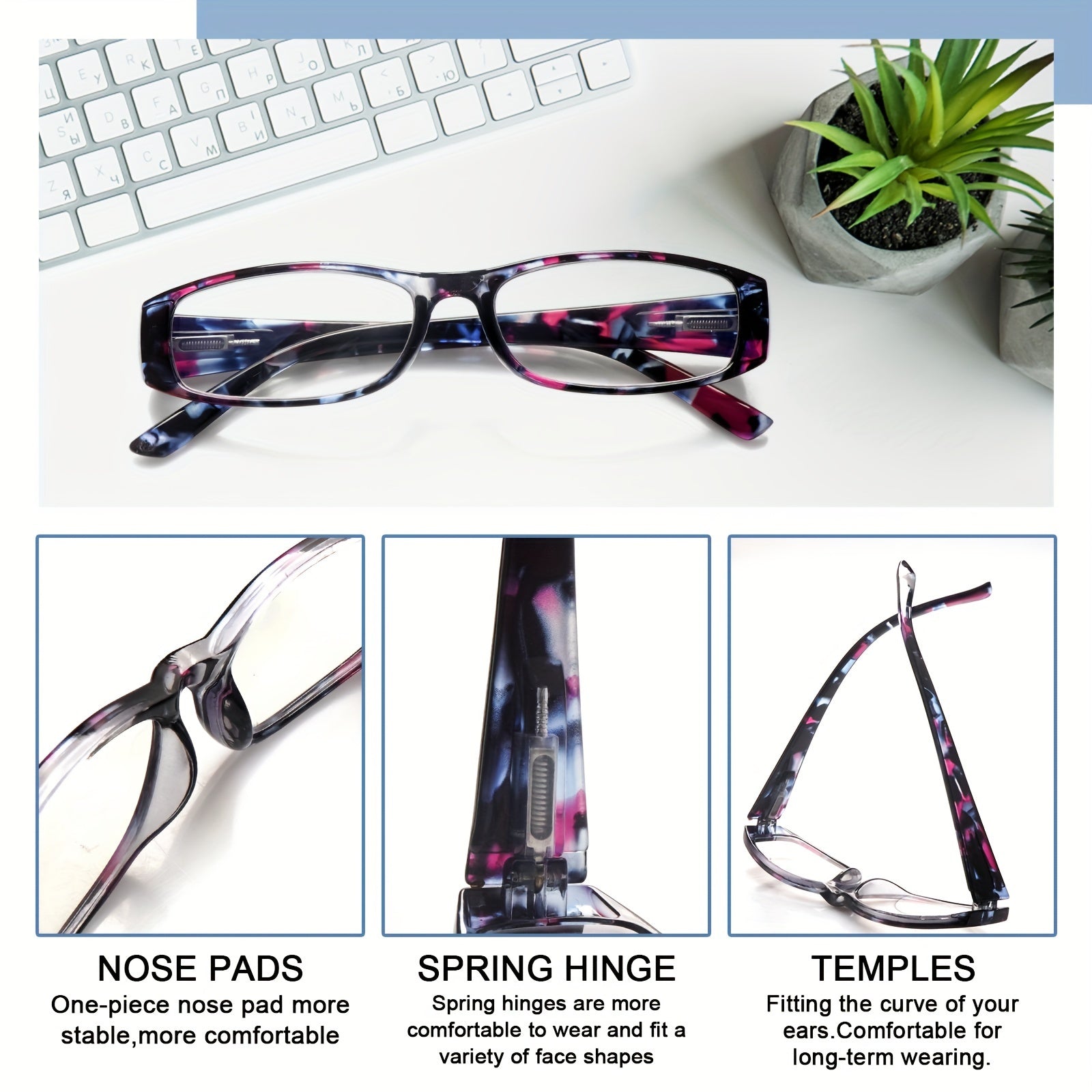 KERECSEN Reading Glasses With Block Blue Light Lense Featuring a Lightweight And Comfortable Frame with Adjustable Spring Hinges, Designed for Women and Men