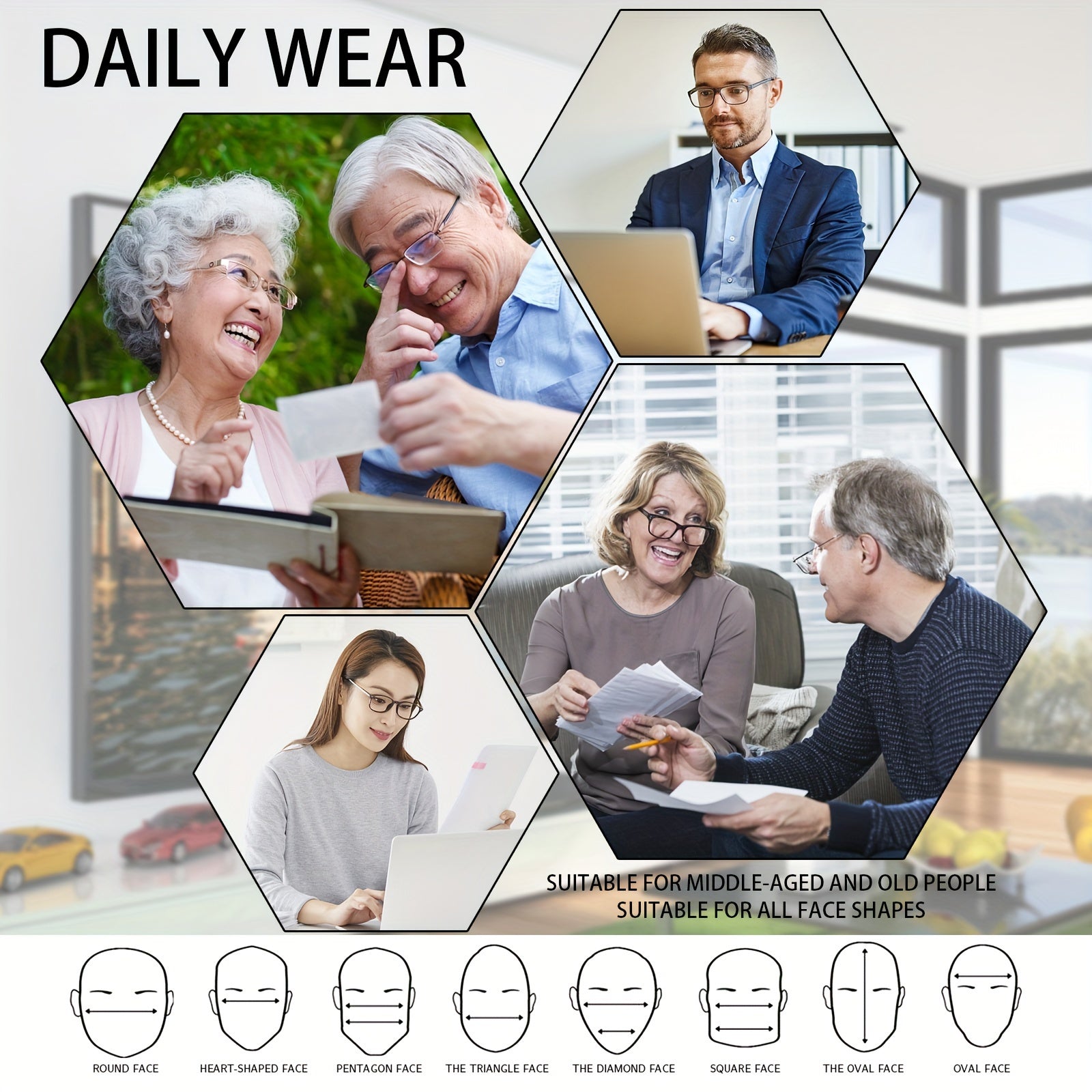KERECSEN 5 Pack Rectangular Frame Fashion Reading Glasses (Unisex) Features Metal Spring Hinges Minimalist Design All-black Lightweight Plastic Frames with Polycarbonate Lenses Ideal for Reading On Computers, TVs, Phones, And Other Electronic Devices