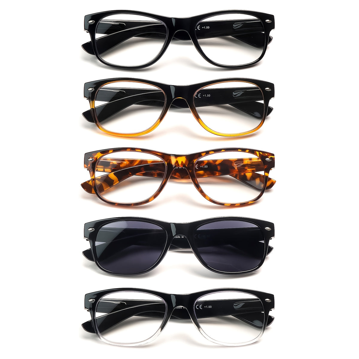 KERECSEN 5-Pack Reading Glasses Blue Light with Metal Spring Hinges, Tortoiseshell, Men'S Sunglasses, Clear Business, Work Glasses, Everyday Use
