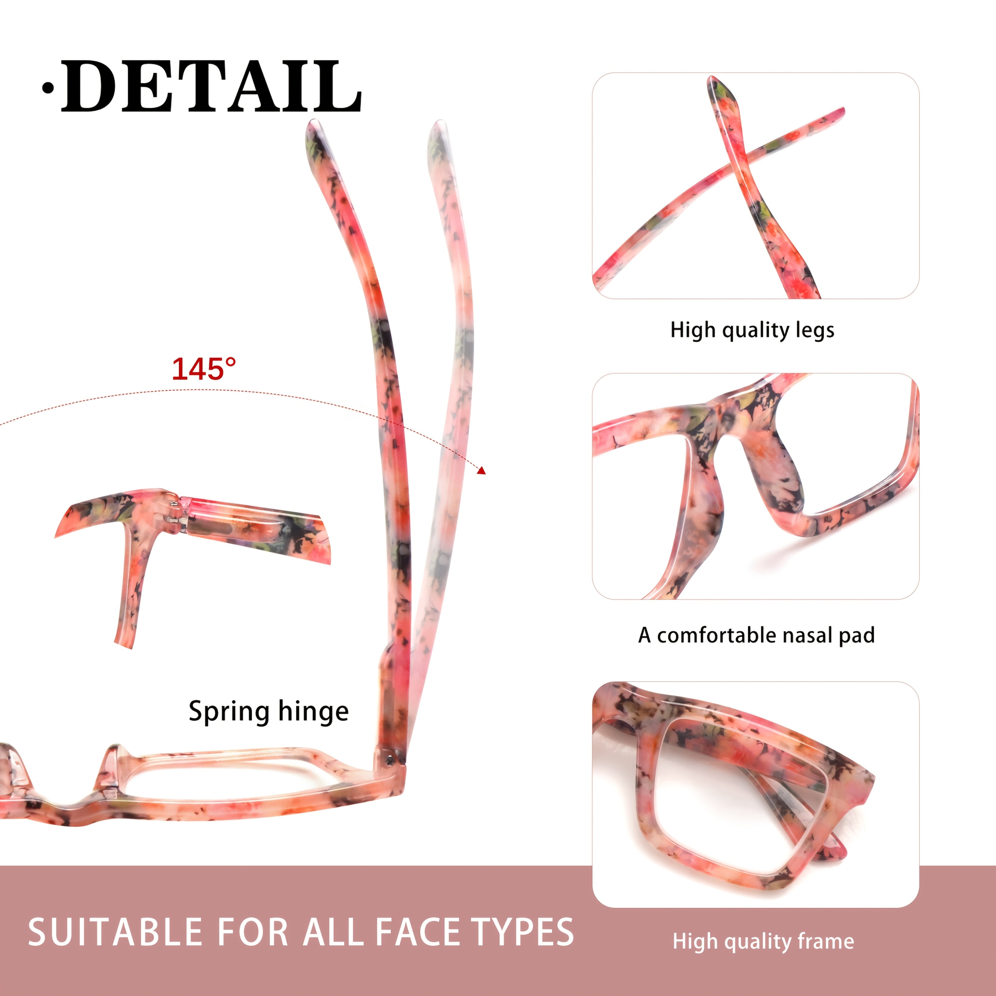 KERECSEN 4-Pack Reading Glasses For Women Blue Light Blocking Computer Reader With Spring Hinges Stylish Eyeglasses Frames With Floral Print Suitable For Daily Wear For Reading And Looking At The Computer Local Warehouse