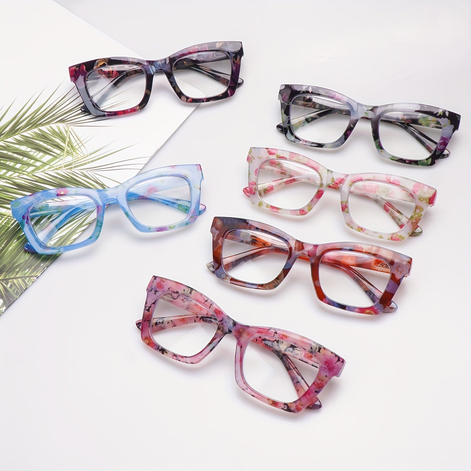 KERECSEN 6-Pack Reading Glasses for Women Anti-blue Light Reading Glasses Computer Readers with Spring Hinges for Various Face Shapes Large Frames Make Your Face Look Smaller Stylish Frames with Floral Print Anti-blue Light Reader for Reading