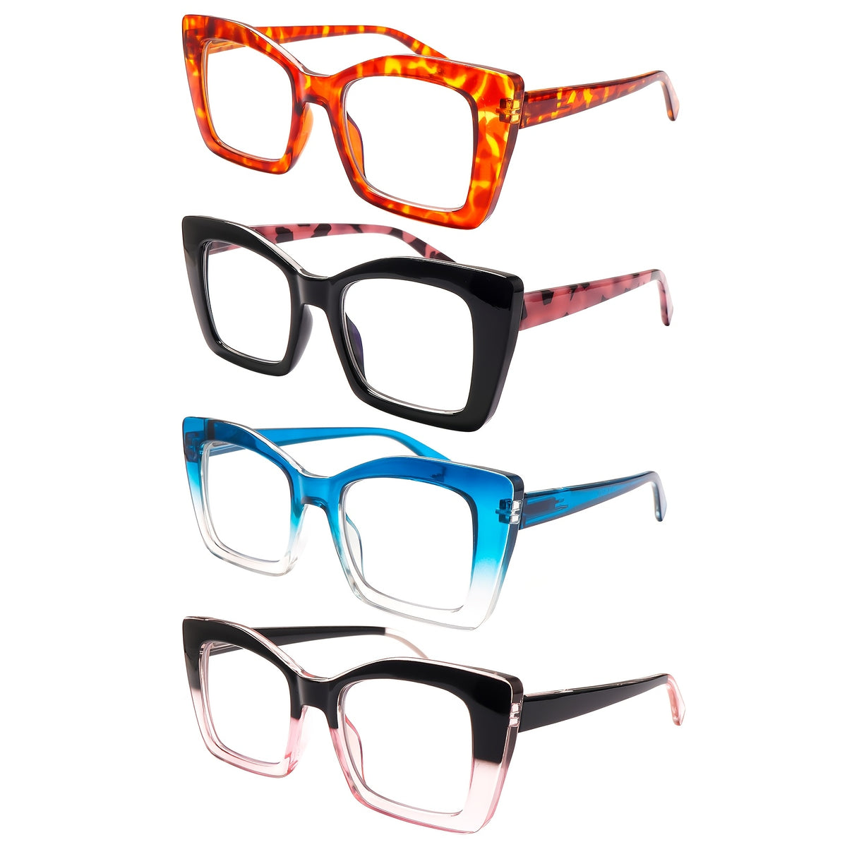 KERECSEN 4-Pair Anti-Blue Light Reading Glasses with Fashionable Printed Patterns, Large-Size Lightweight Frames, Designed for Women, Premium Anti-Blue Light Lenses, Spring Hinge Design for Comfort And Durability, Stylish Additions