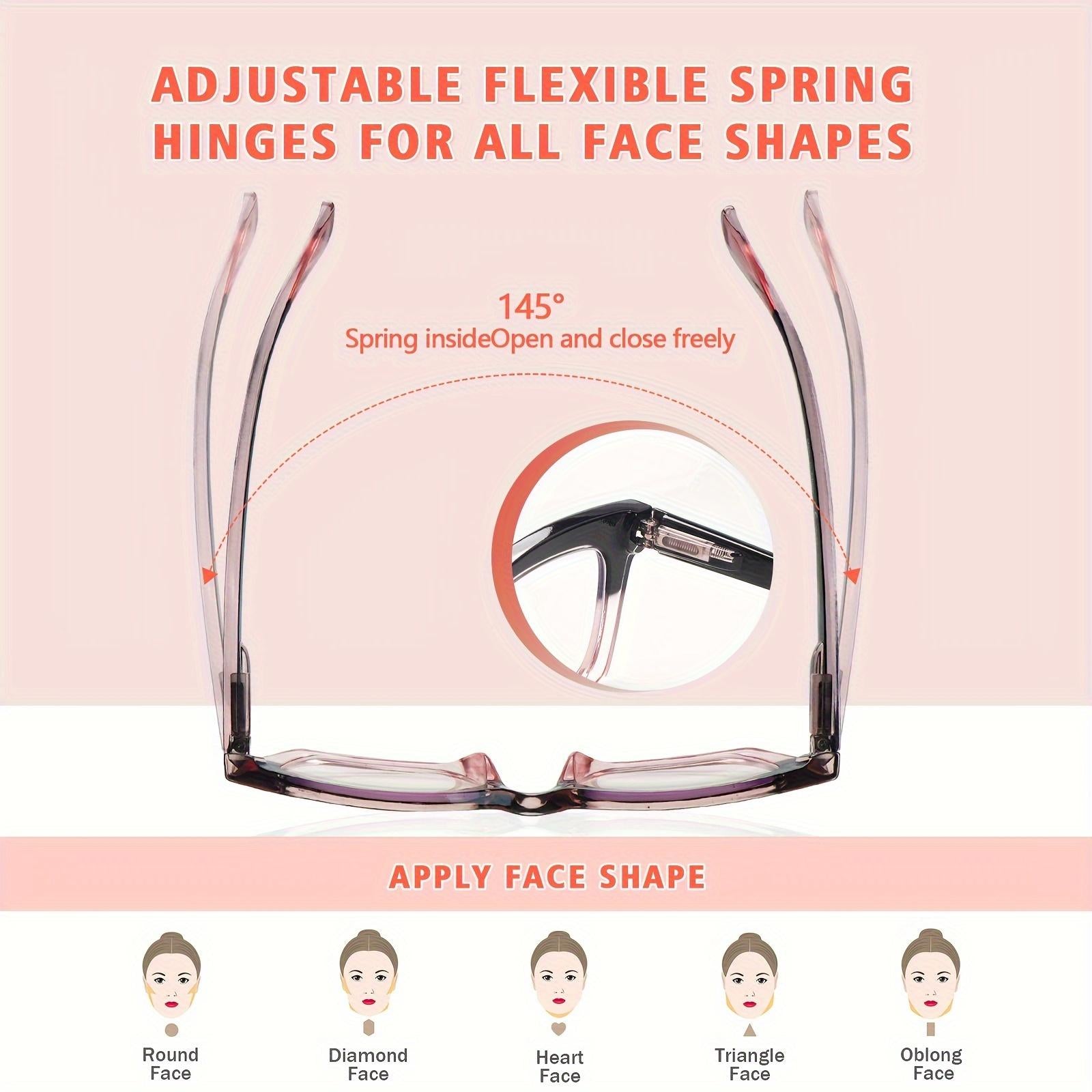 3 Pack Oprah Style Reading Glasses for Women Men Blue Light Blocking Square Fashion Readers with Spring Hinge Computer Eyeglasses