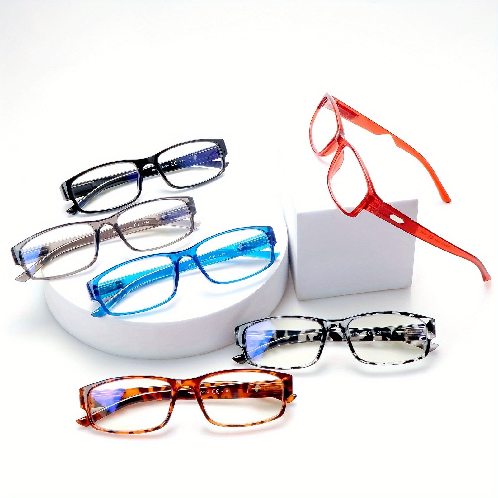KERECSEN 6 Pairs Ultra-Light Rectangular Blue Light Blocking Glasses, Spring Hinges, Anti-Glare Clear Lenses, Adjustable Fit for Men & Women, Presbyopia Relief, Computer Reading Glasses Fashionable and exquisite holiday gifts