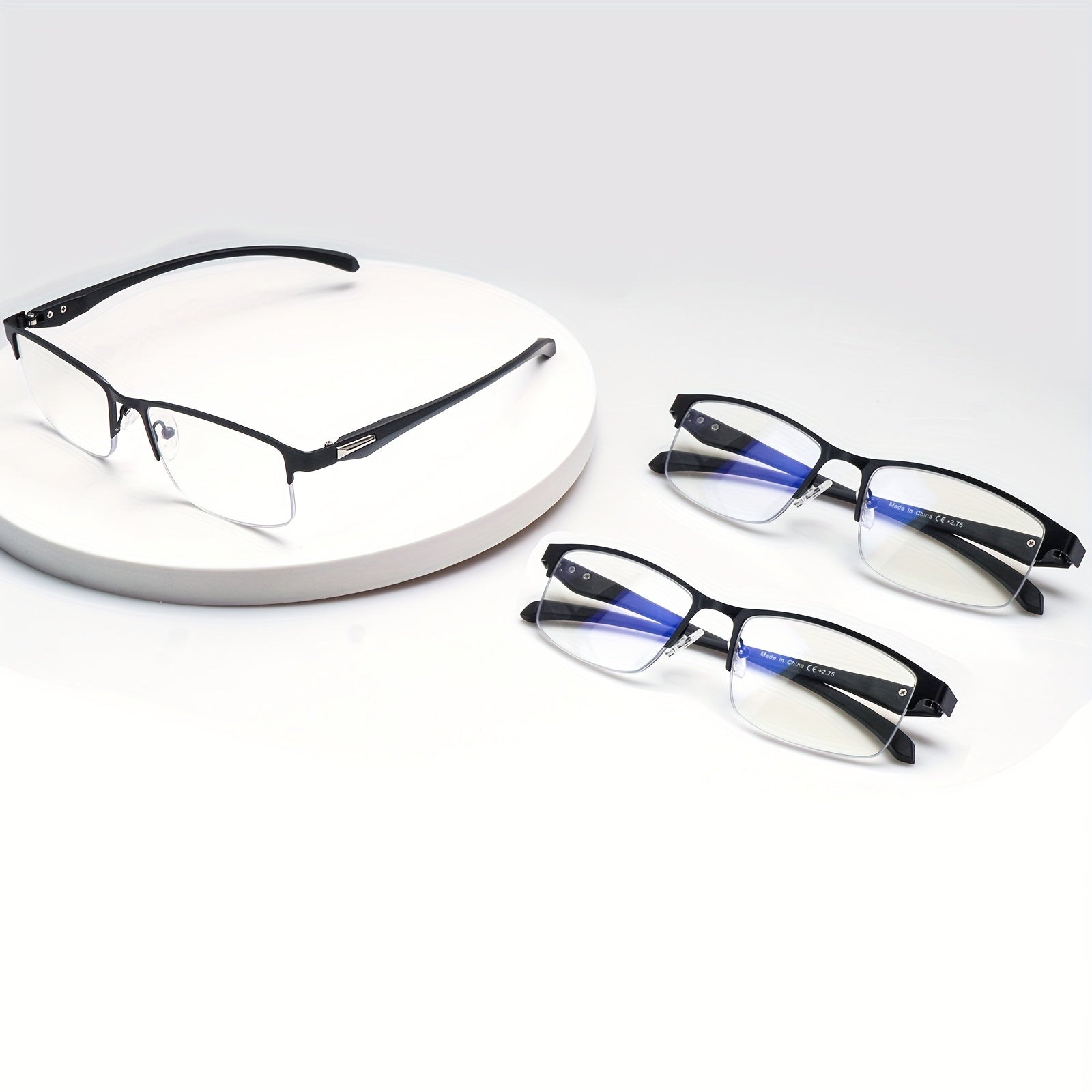 KERECSEN Blue Light Blocking Mutifocal Progressive Reading Glasses with Metal Frame For Men - Computer Eyewear Suitable for Digital Screens, Half-Rame Square/Eye Glasses ( & Frame)