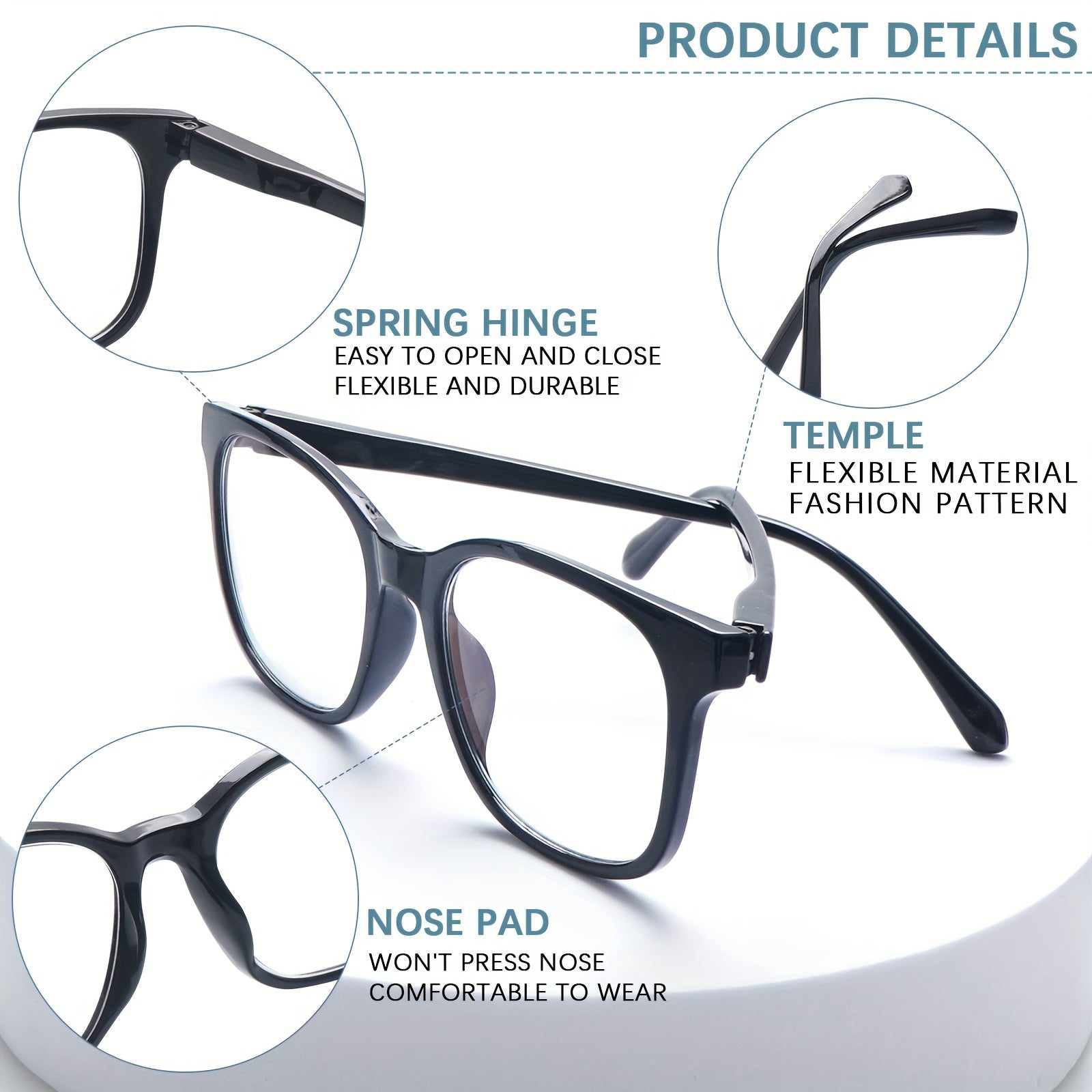 KERECSEN Pack Unisex Classic Full-Rim Square Reading Glasses, HD Blue Light Blocking Lenses, Ultra-Light Plastic Frame with Flexible Spring Hinges, Multi-color Everyday Fashion Readers