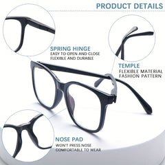 KERECSEN Pack Unisex Classic Full-Rim Square Reading Glasses, HD Blue Light Blocking Lenses, Ultra-Light Plastic Frame with Flexible Spring Hinges, Multi-color Everyday Fashion Readers