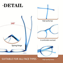 KERECSEN Blue-Light Blocking Reading Glasses For Women  Computer Readers Simple Style Reading Glasses With Spring Hinge Lightweight And Comfortable For Daily Wear Five Colours Value Pack Eyeglasses Witn +1.25 To +4.0..